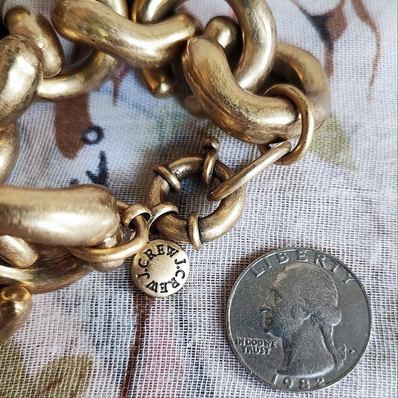 J Crew Chunky BOLD Oxidized Brass Tone Link Bracelet Rapper Lifesaver Clasp - Picture 6 of 8